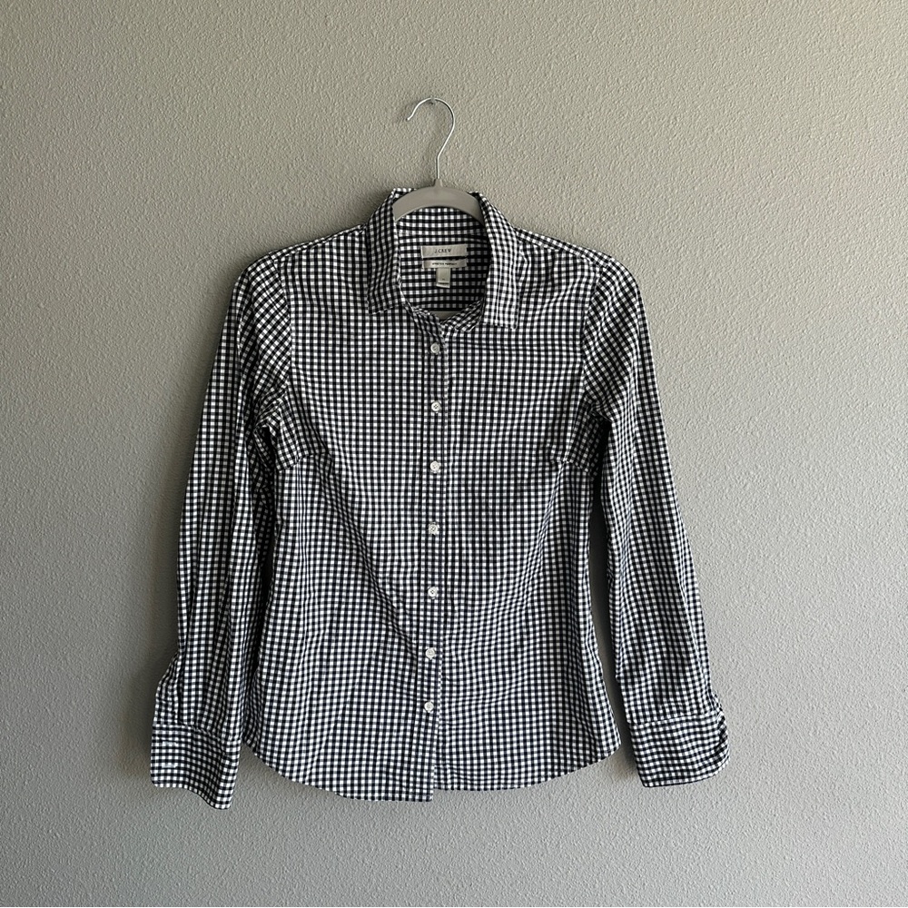 J. Crew Black and White Gingham Cotton Button-Down